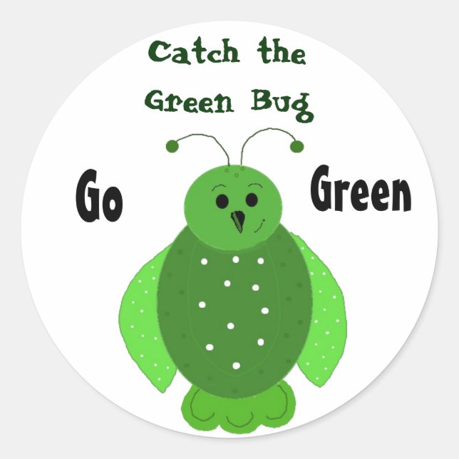 Go Green With The Green Bug Classic Round Sticker (Front)