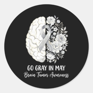 Go grey in may brain tumour awareness brain cancer classic round sticker