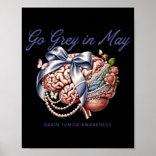 Go grey in may brain tumour awareness floral bow  poster