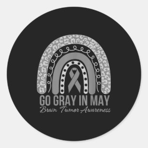 Go grey in may brain tumour awareness rainbow grey classic round sticker