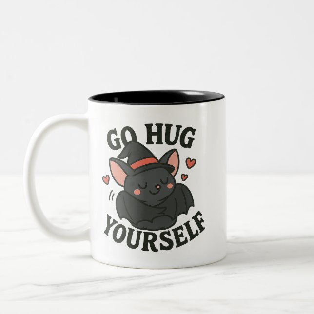 Go Hug Yourself Bat Mug – Cute Halloween Witch Bat (Left)