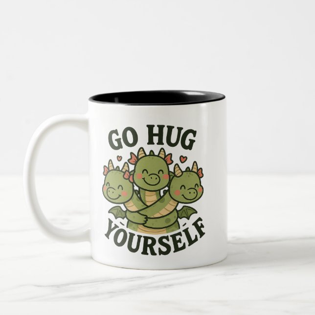 Go Hug Yourself Mug – Cute Three-Headed Dragon  (Left)