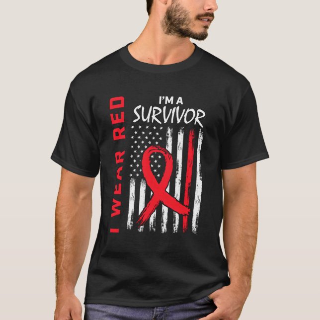 Go I Wear Red He Disease Survivor Usa Flag T-Shirt (Front)