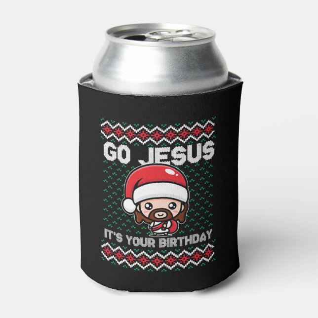 Go Jesus Birthday Team Jesus Christmas Funny Can Cooler (Can Front)