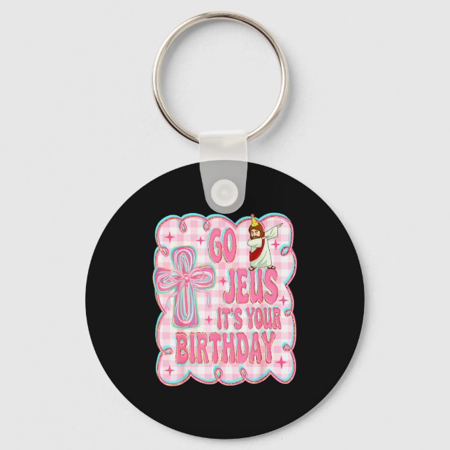 Go Jesus Its Your Birthday Cute Bow Sweater Funny  Key Ring (Front)