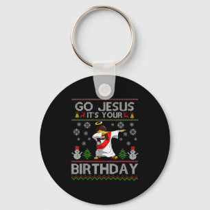 Go Jesus It's Your Birthday Dabbing Christmas Ugly Key Ring