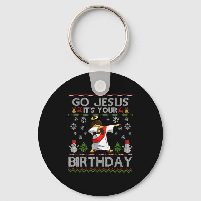 Go Jesus It's Your Birthday Dabbing Christmas Ugly Key Ring (Front)