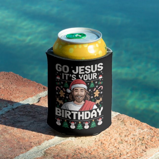 Go Jesus It's Your Birthday Ugly Christmas Sweater Can Cooler (In Situ Pool)