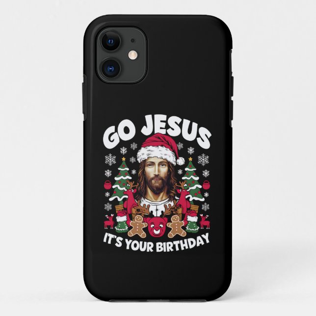 Go Jesus It's Your Birthday Ugly Christmas Sweater Case-Mate iPhone Case (Back)