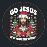 Go Jesus It's Your Birthday Ugly Christmas Sweater Classic Round Sticker<br><div class="desc">Go Jesus It's Your Birthday Ugly Christmas Sweater</div>