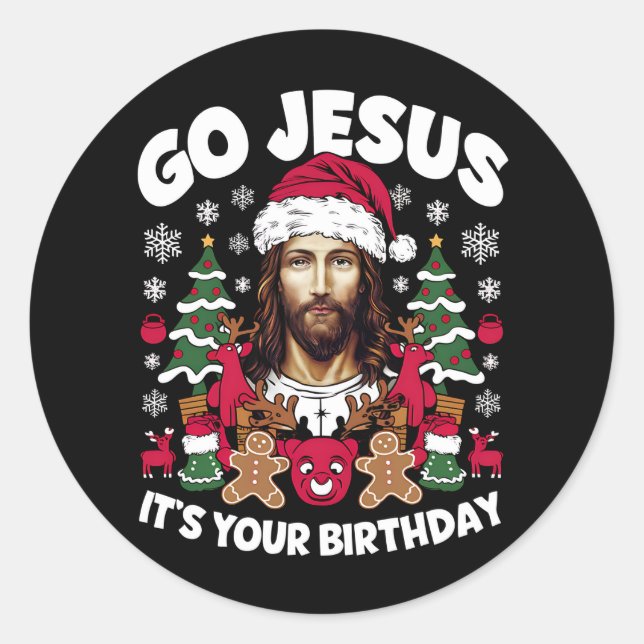 Go Jesus It's Your Birthday Ugly Christmas Sweater Classic Round Sticker (Front)