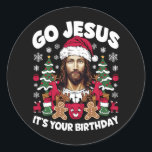 Go Jesus It's Your Birthday Ugly Christmas Sweater Classic Round Sticker<br><div class="desc">Go Jesus It's Your Birthday Ugly Christmas Sweater</div>