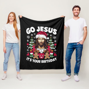 Go Jesus It's Your Birthday Ugly Christmas Sweater Fleece Blanket