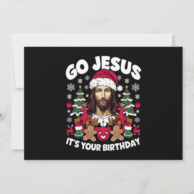 Go Jesus It's Your Birthday Ugly Christmas Sweater Holiday Card (Front)