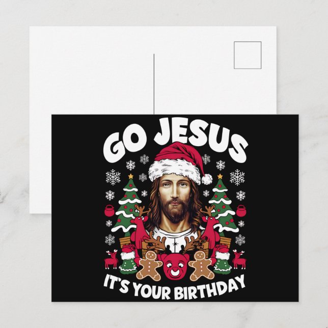 Go Jesus It's Your Birthday Ugly Christmas Sweater Holiday Postcard (Front/Back)
