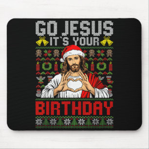 Go Jesus Its Your Birthday Ugly Christmas Sweater Mouse Mat