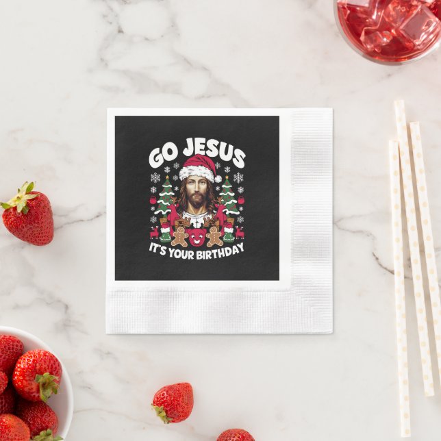 Go Jesus It's Your Birthday Ugly Christmas Sweater Napkin (Insitu)