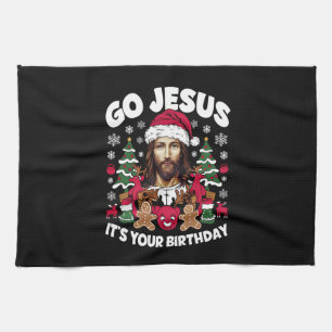 Go Jesus It's Your Birthday Ugly Christmas Sweater Tea Towel