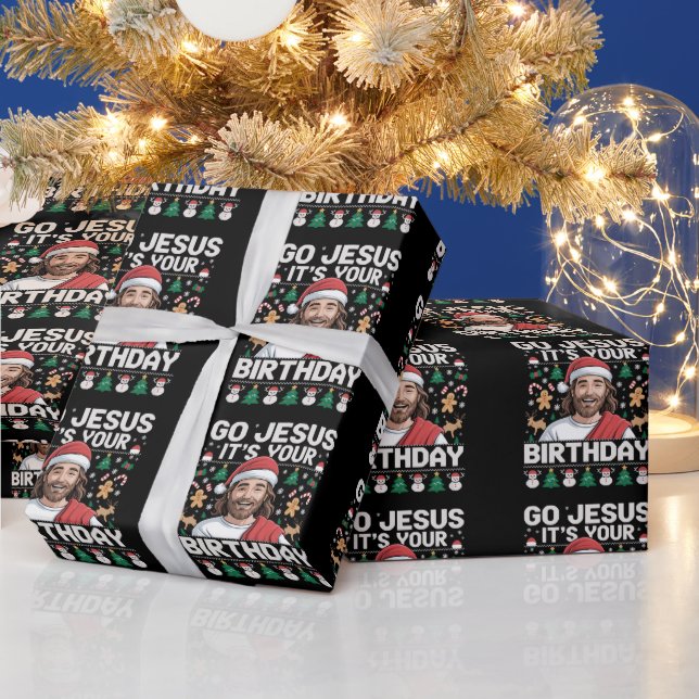 Go Jesus It's Your Birthday Ugly Christmas Sweater Wrapping Paper (Holidays)