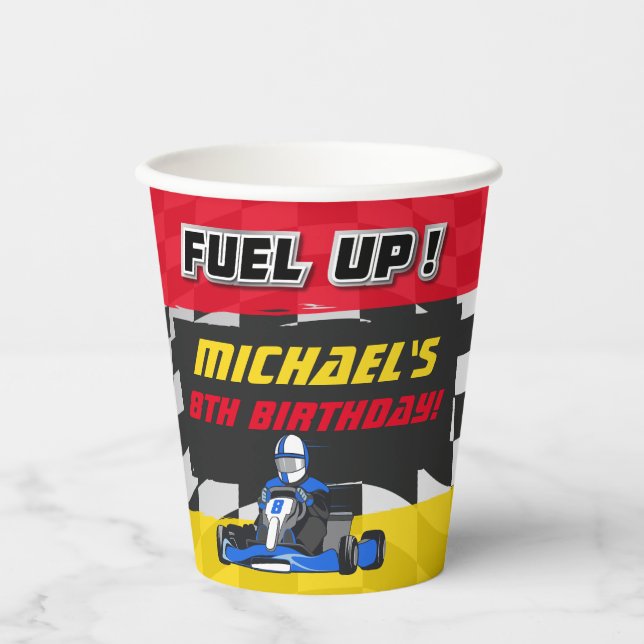 Go Kart Birthday Party Chequered Paper Cups (Front)