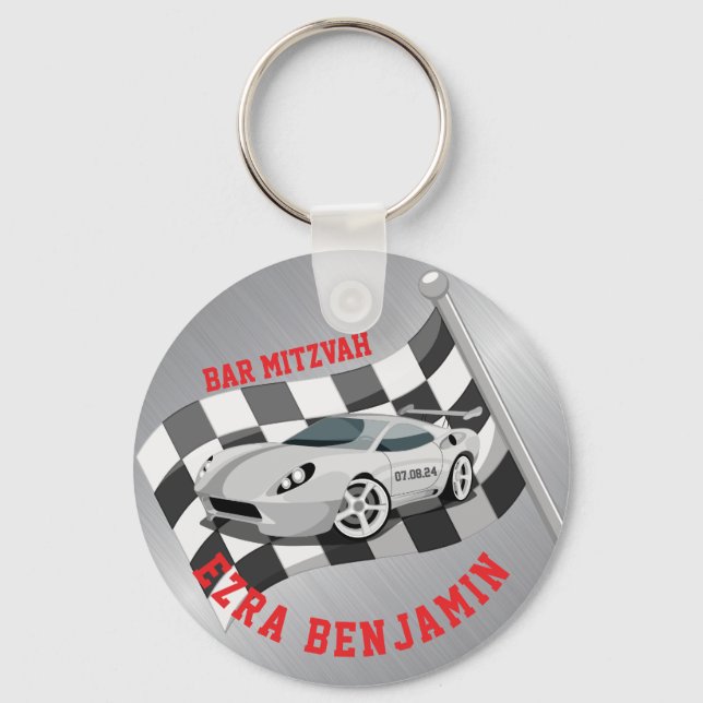 Go-kart Car Racing Bar Mitzvah Key Ring (Front)