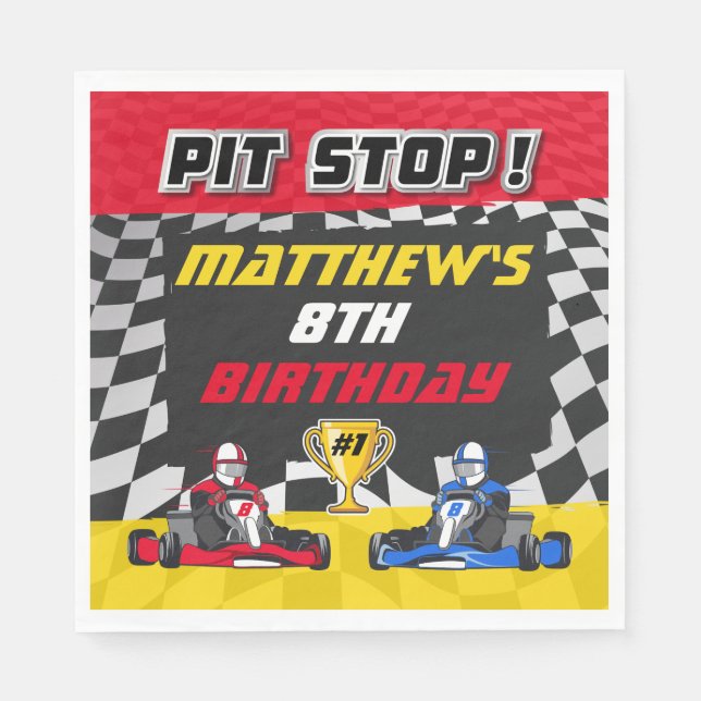 Go Kart Chequered Flag Birthday Napkin (Front)