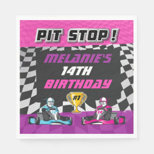 Go Kart Chequered Flag Girls Birthday Napkin