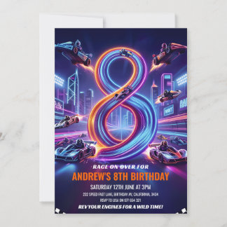Go Kart Race 8th Birthday Invitation