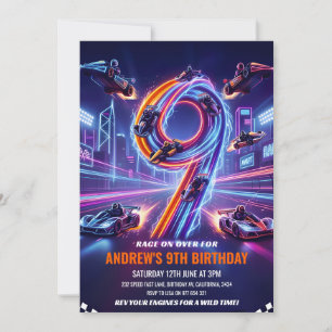 Go Kart Race 9th Birthday Invitation