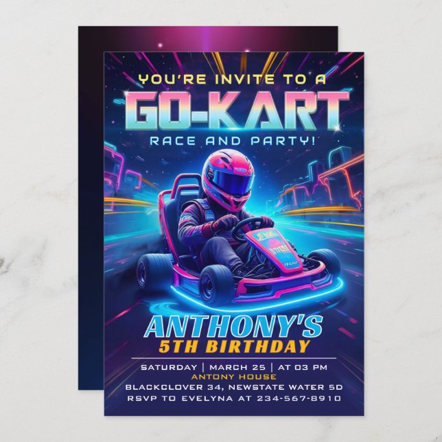 Go kart Race Birthday Party Invitation (Front/Back)
