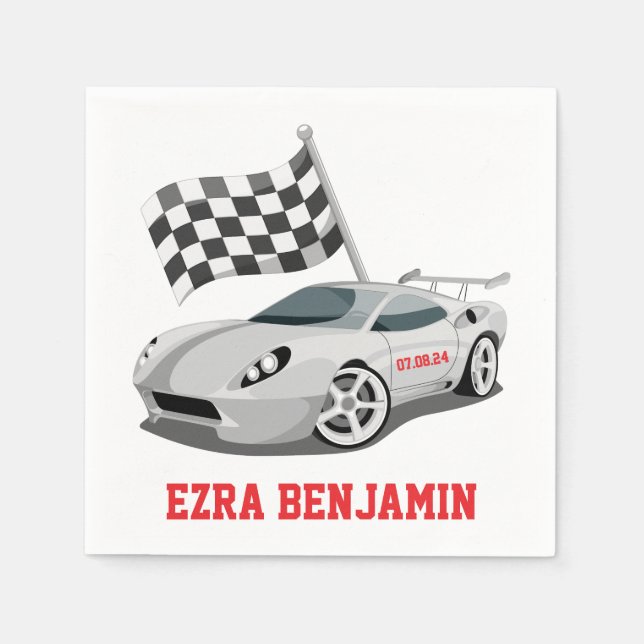 Go-Kart Race Car Racing Bar Mitzvah Napkin (Front)