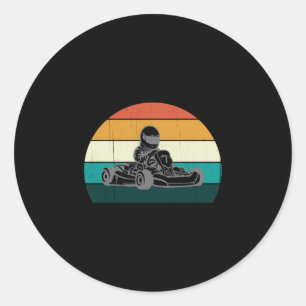 Go kart racer_ cool vintage karting_motor racer classic round sticker