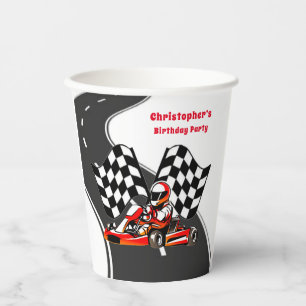 Go Kart Racing Boy Birthday Party Custom Paper Cups