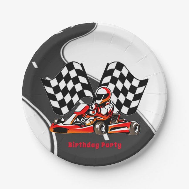 Go Kart Racing Boy Birthday Party Paper Plate (Front)