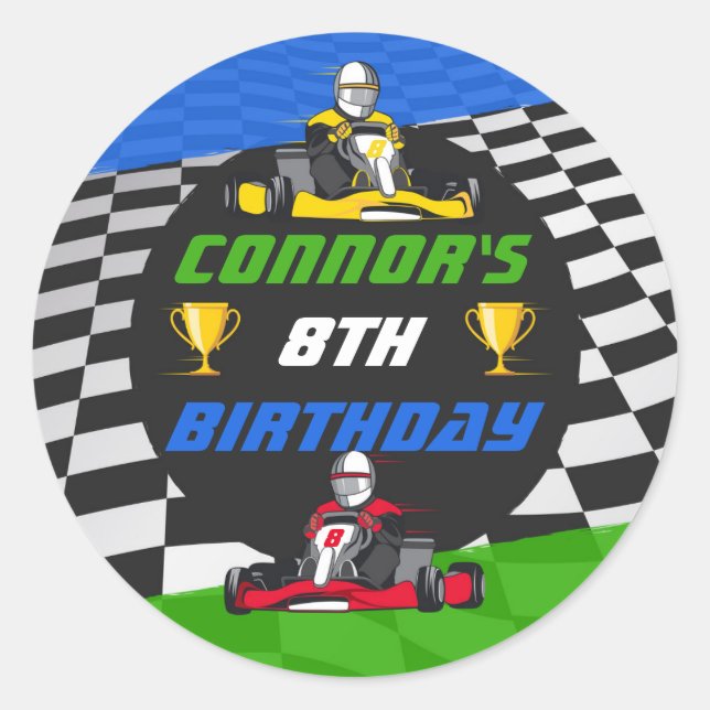 Go Kart Racing Car Birthday Party Classic Round Sticker (Front)