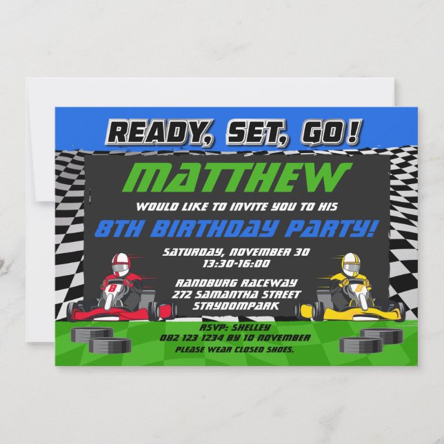 Go Kart Racing Car Birthday Party Invitation (Front)