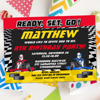 Go Kart Racing Car Birthday Party Invitation
