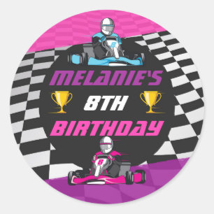 Go Kart Racing Car Girls Birthday Party Classic Round Sticker