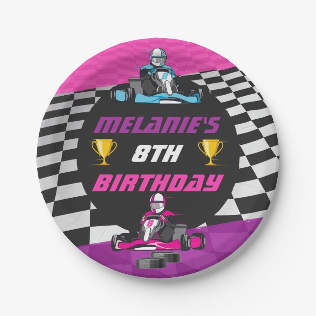 Go Kart Racing Car Girls Birthday Party Paper Plate (Front)
