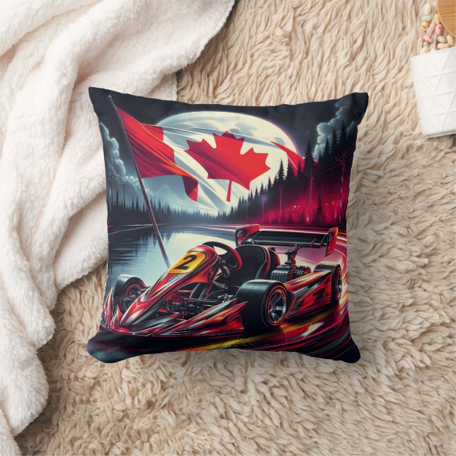 Go kart racing under a moonlit Canadian sky Cushion (Blanket)