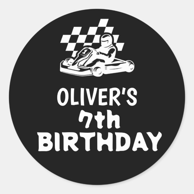 Go karting, racing car boy birthday  classic round sticker (Front)