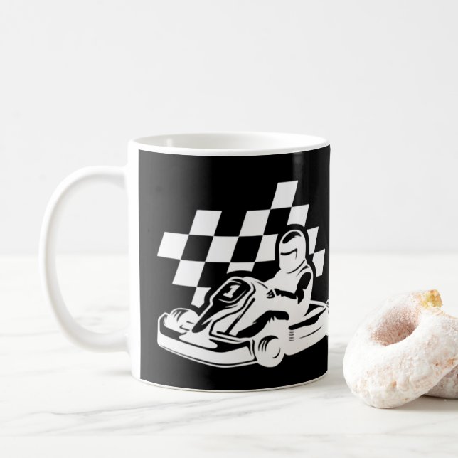 Go karting, racing car boy birthday  coffee mug (With Donut)