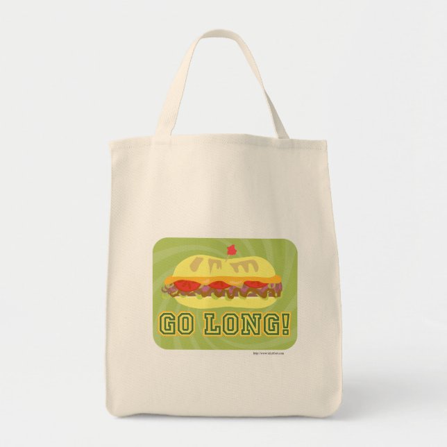 Go Long Sub Sandwich Cartoon Food Saying Tote Bag (Front)