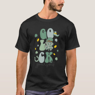 Go Luck Yourself Groovy Patrick's Day Shamrock Dis T-Shirt