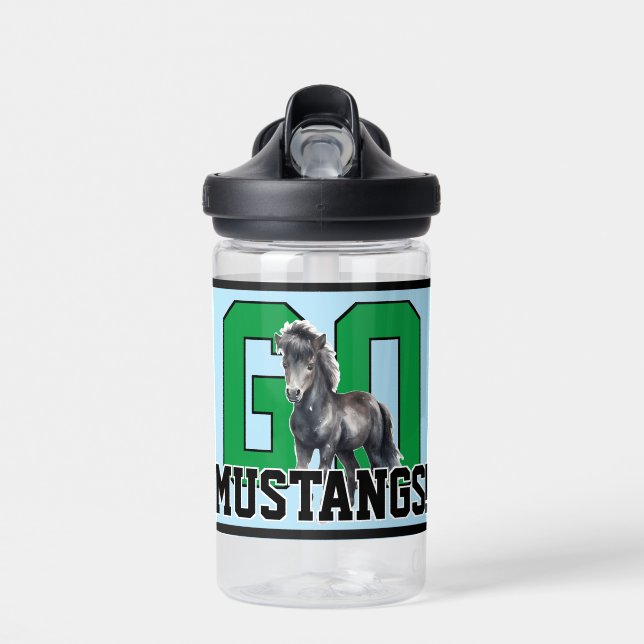 Go Mustangs! Personalised Kids Sports Team Water Bottle (Front)
