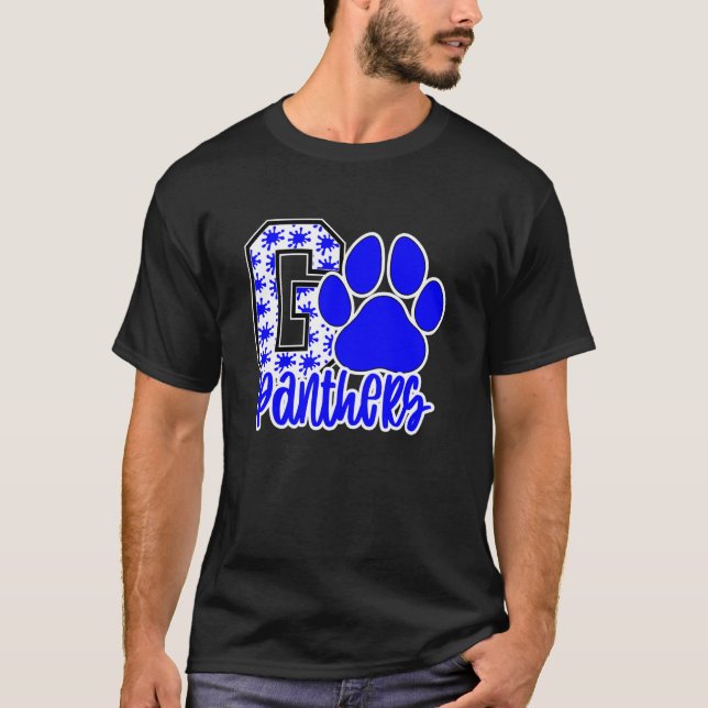 Go Panthers Splatter Blue White Panther Pride Scho T-Shirt (Front)
