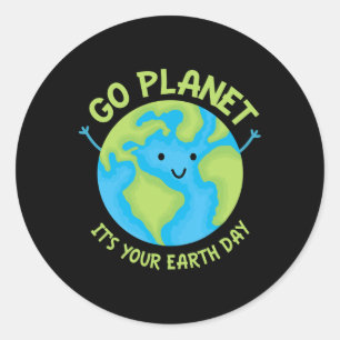 Go Planet Its Your Birthday Kawaii Cute Earth Day  Classic Round Sticker