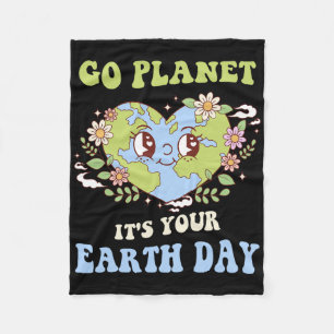 Go Planet Its Your Earth Day 2025 Teacher Kids Cut Fleece Blanket