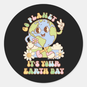 Go Planet Its Your Earth Day 2025 Teacher Kids Ret Classic Round Sticker