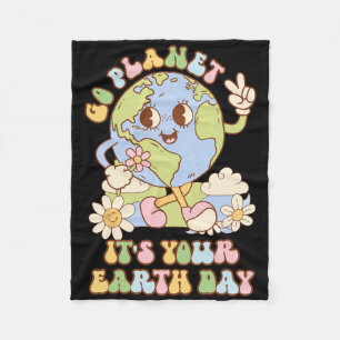 Go Planet Its Your Earth Day 2025 Teacher Kids Ret Fleece Blanket